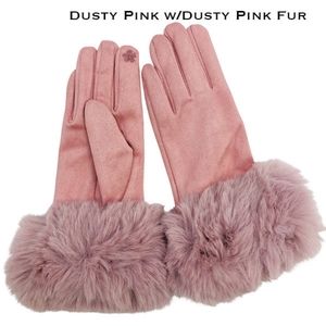 Faux Rabbit Trim Gloves Dusty Pink w/Dusty Pink Fur